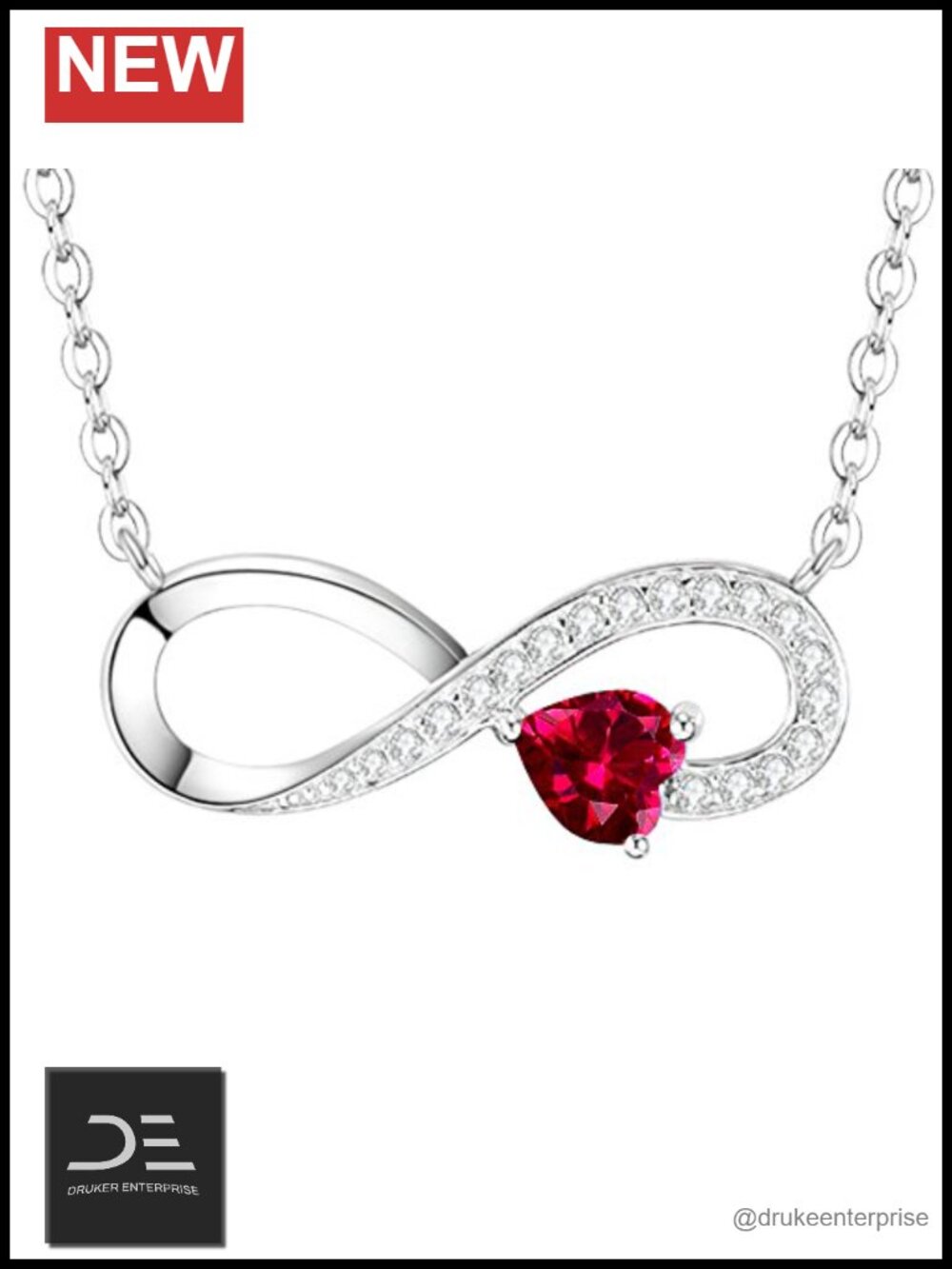 Sterling Silver Birthstone Infinity Necklace 925 Heart Pendant for Women